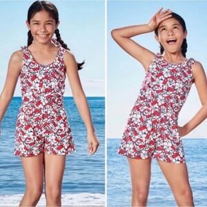 Vineyard Vines for Target Girls Size 14/16 Red Hibiscus Whale Tank Romper